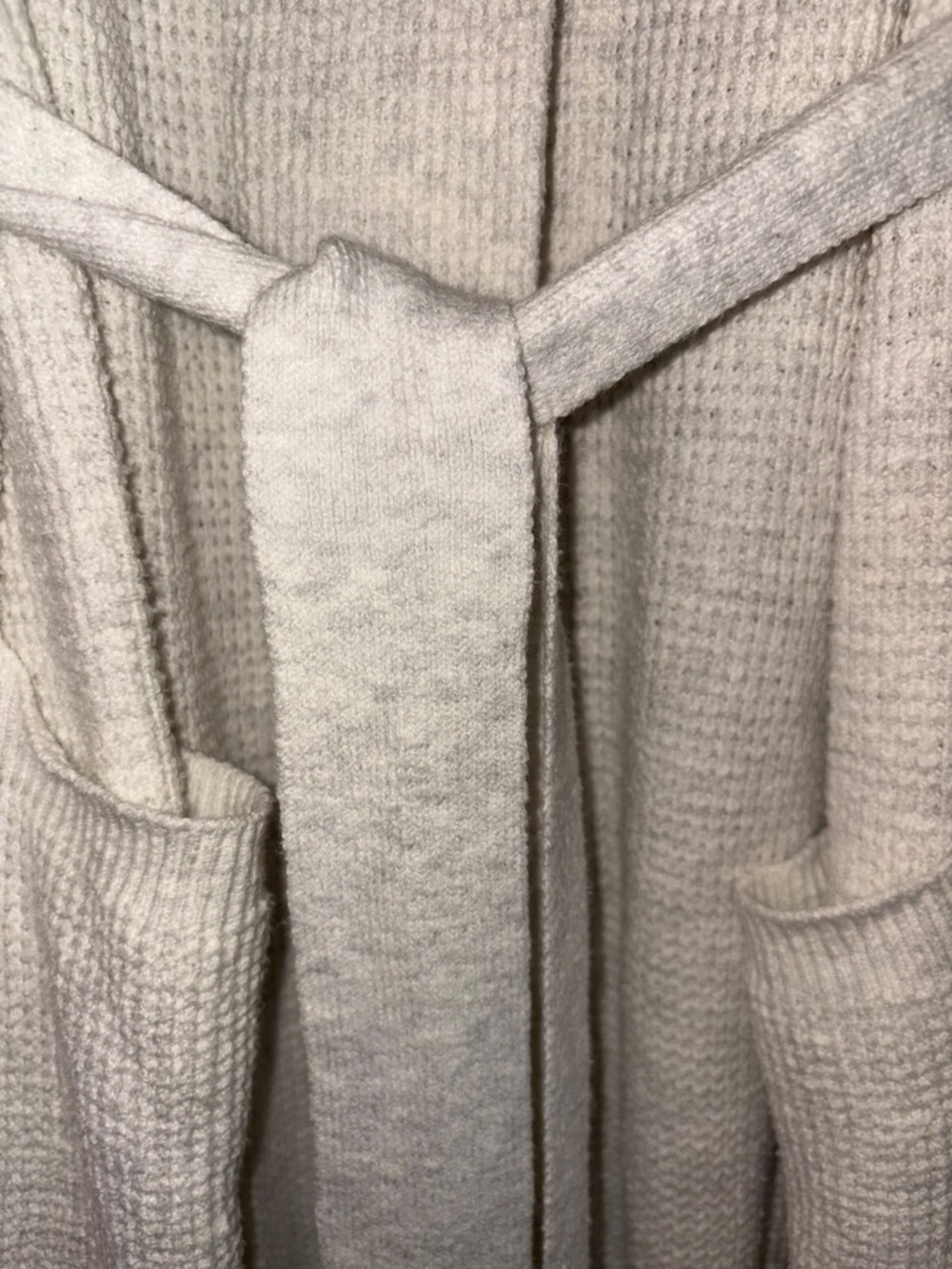 Tall Pottery Barn Knit Robe Large Heathered Grey Waffle Pockets Belt Loungewear - Picture 3 of 9